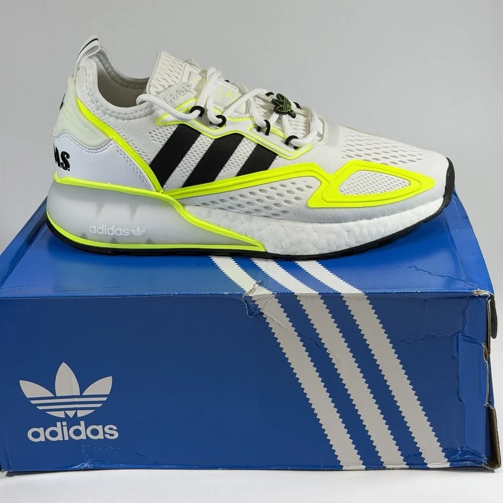 Adidas Size-7 ZX‎ 2K Boost J White & Volt Athletic Training Shoes NEW